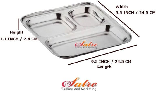 Stainless Steel 3 Compartment Rectangular Plate