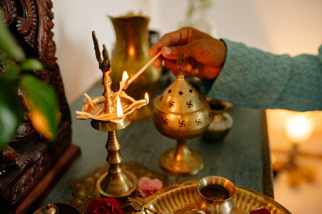 Brass dhoopdani incense burner and diya lamp