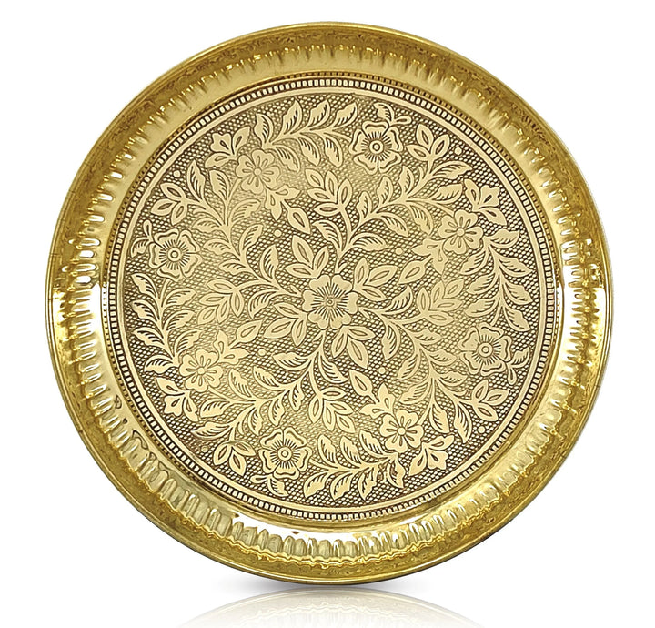 Brass Puja Thali Plate – Traditional Handcrafted Embossed Design