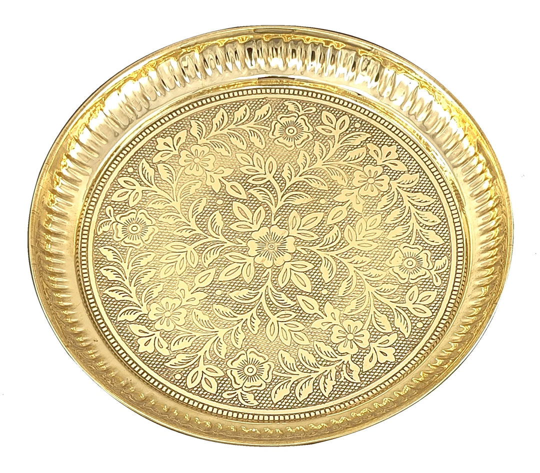 Brass Puja Thali Plate – Traditional Handcrafted Embossed Design