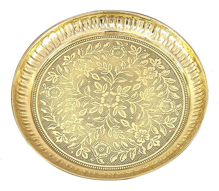 Brass Puja Thali Plate – Traditional Handcrafted Embossed Design