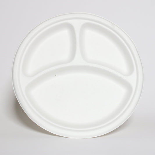 3 Compartment Biodegradable Round Plate (10 Inches)