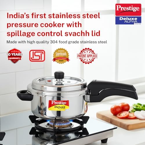 Prestige Deluxe Alpha Svachh Stainless Steel Pressure Cooker - 10 Liter