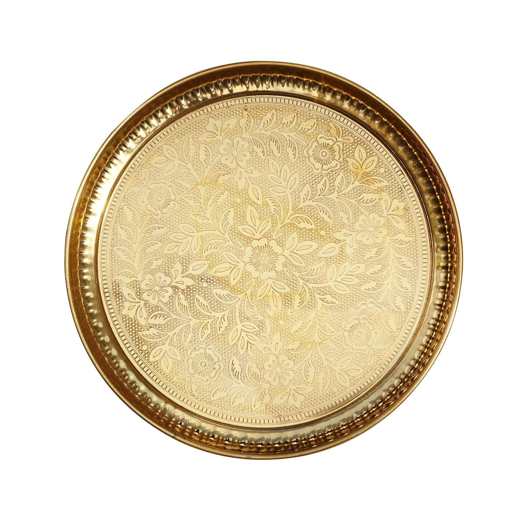 Brass Puja Thali Plate – Traditional Handcrafted Embossed Design
