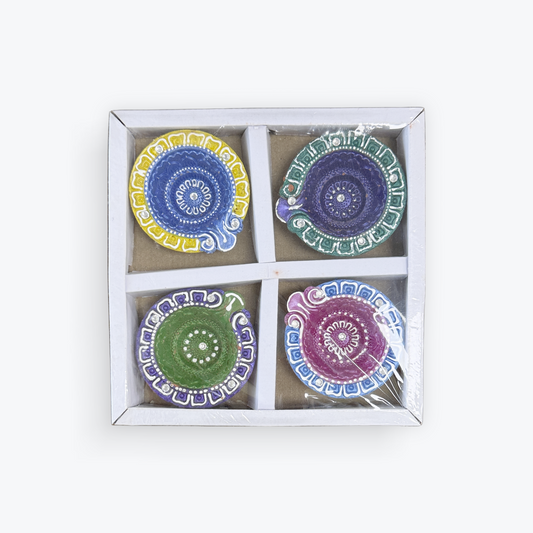 Set of 4 Decorative Clay Diyas – Hand-Painted, Multicolor