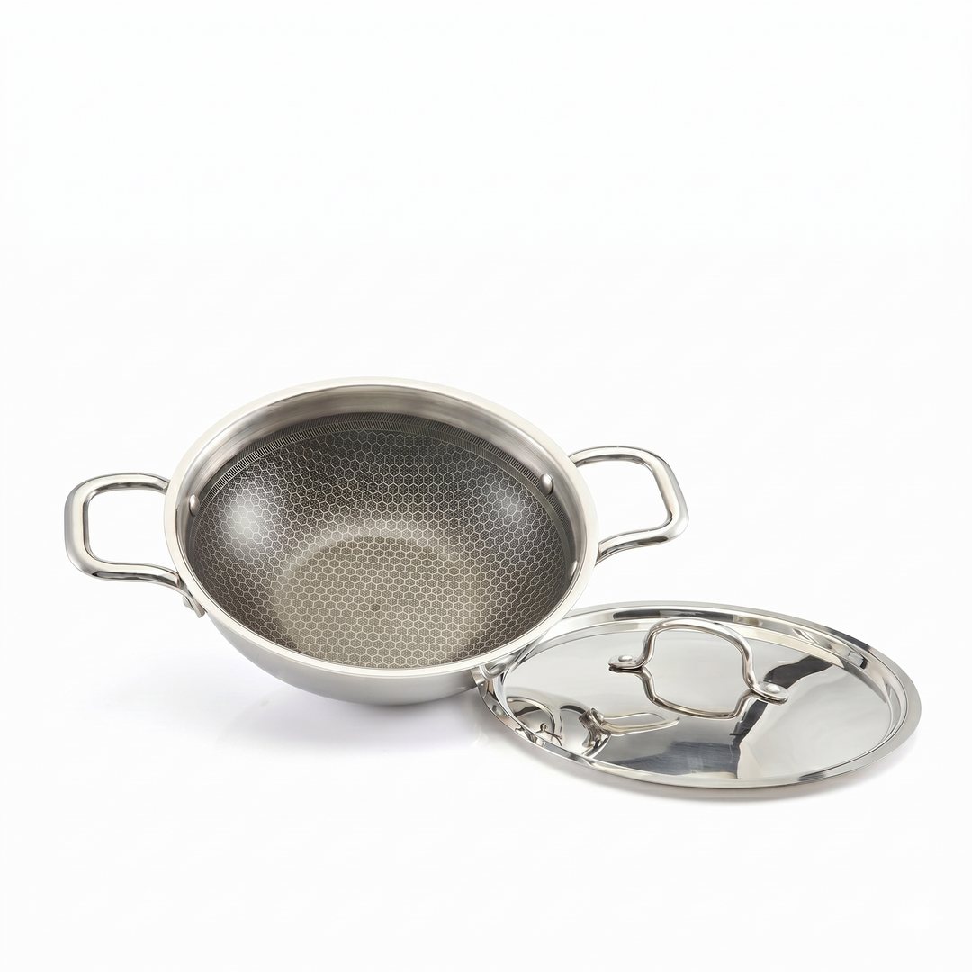 Triply Stainless Steel Honeycomb Kadai with Lid