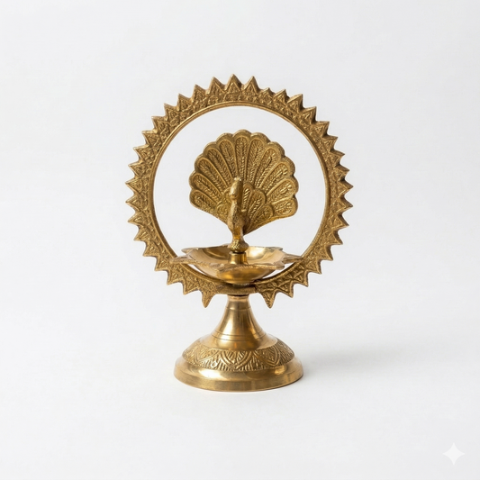 Peacock Samai Diya - Brass Oil Lamp