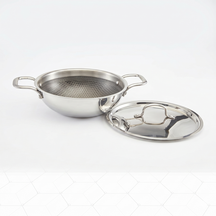 Triply Stainless Steel Honeycomb Kadai with Lid