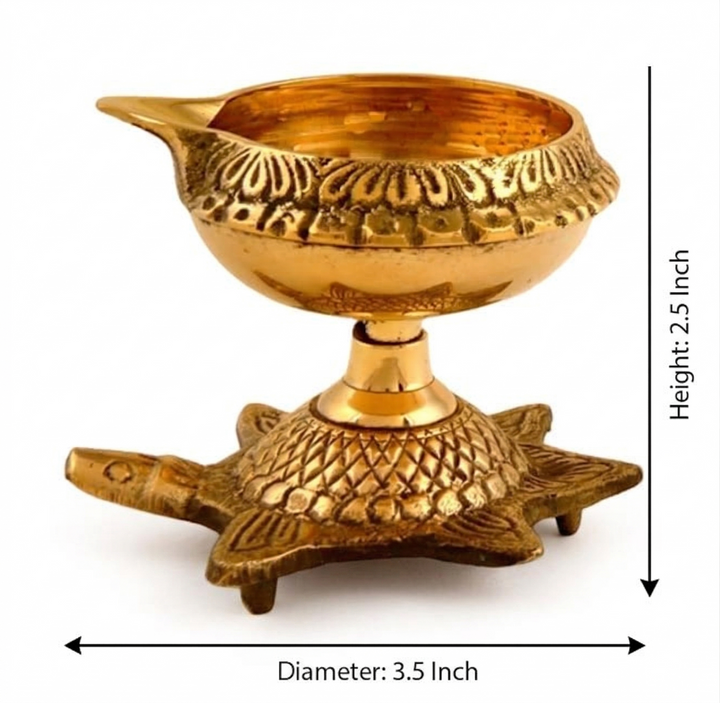 Brass Kuber Diya Oil Puja Lamp with Engraved Turtle Base