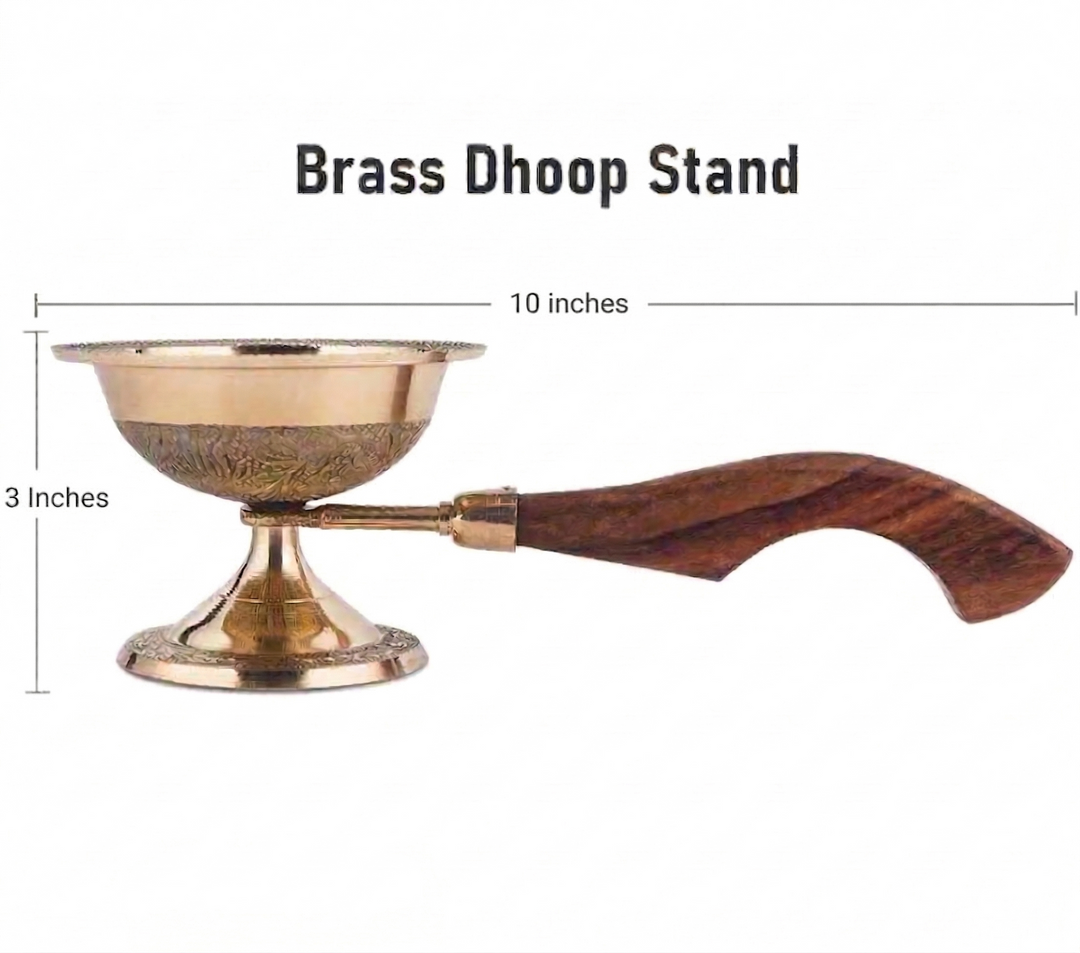 Brass Loban Dhoop Dani Burner with curved Wooden Handle