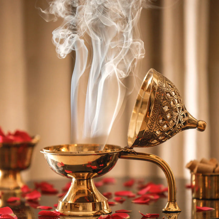 Brass Dhoop Dani with Lid & Brass Handle
