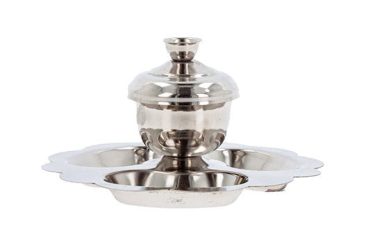 Metal Sindur Box Silver Kumkum Pot Dibbi Plate Set