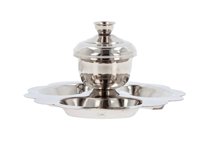 Metal Sindur Box Silver Kumkum Pot Dibbi Plate Set