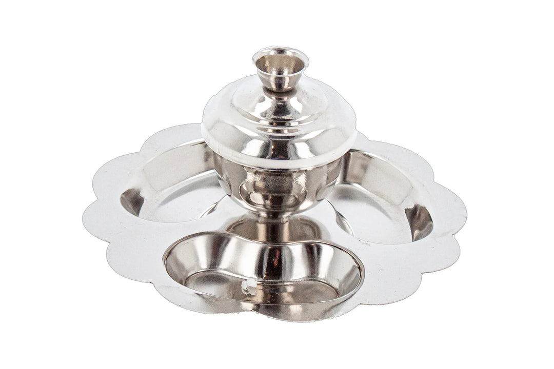 Metal Sindur Box Silver Kumkum Pot Dibbi Plate Set