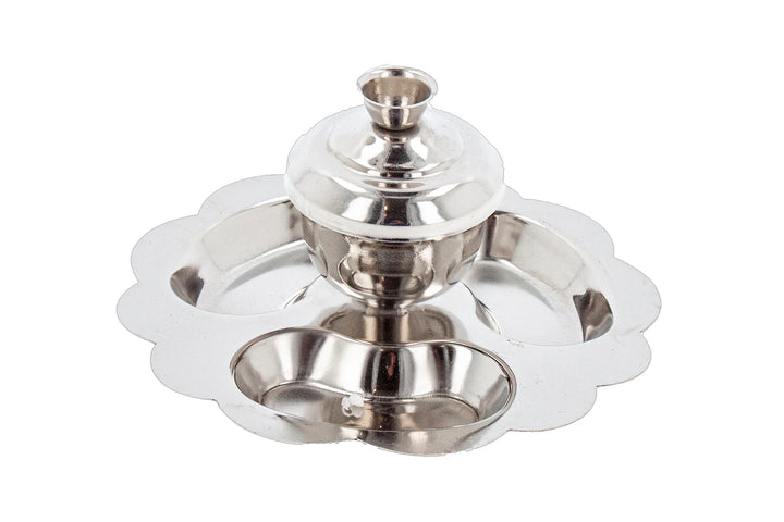 Metal Sindur Box Silver Kumkum Pot Dibbi Plate Set